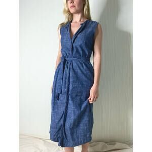 AJAIE ALAIE Blue Chambray Sleeveless Belted Midi Hi-Lo Sundress US XSMALL
